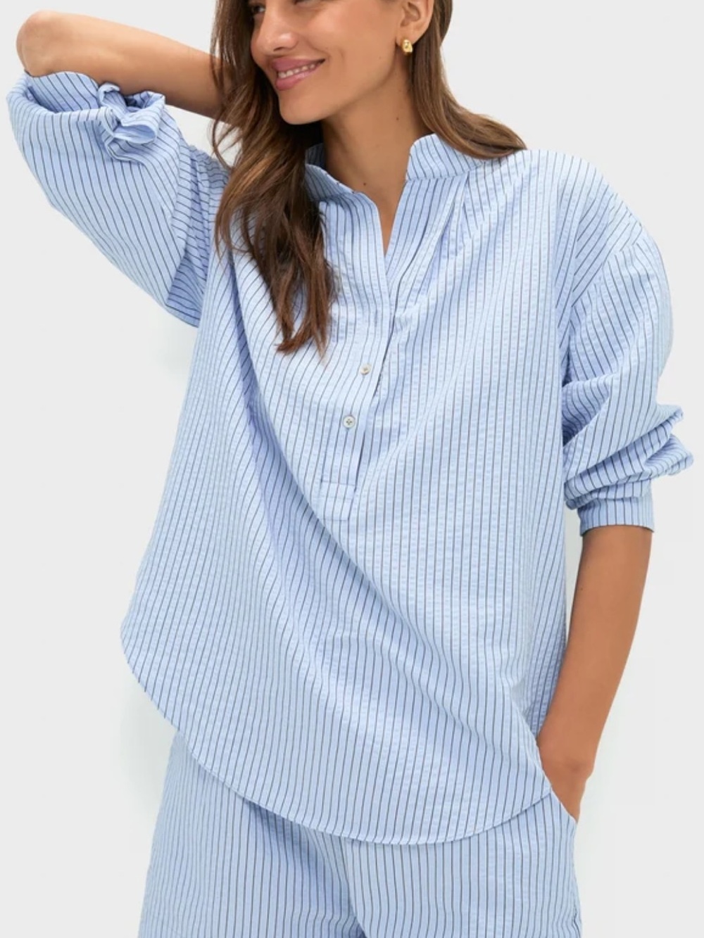 Tuckernuck Pomander Place Striped Seersucker Cove Popover Shirt S Oversized